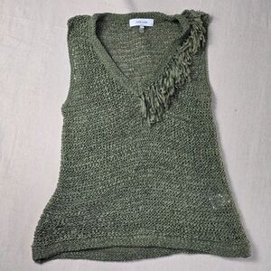 John & Jenn Crochet Fringe Top Olive Spice Women's Size Small‎ Petite